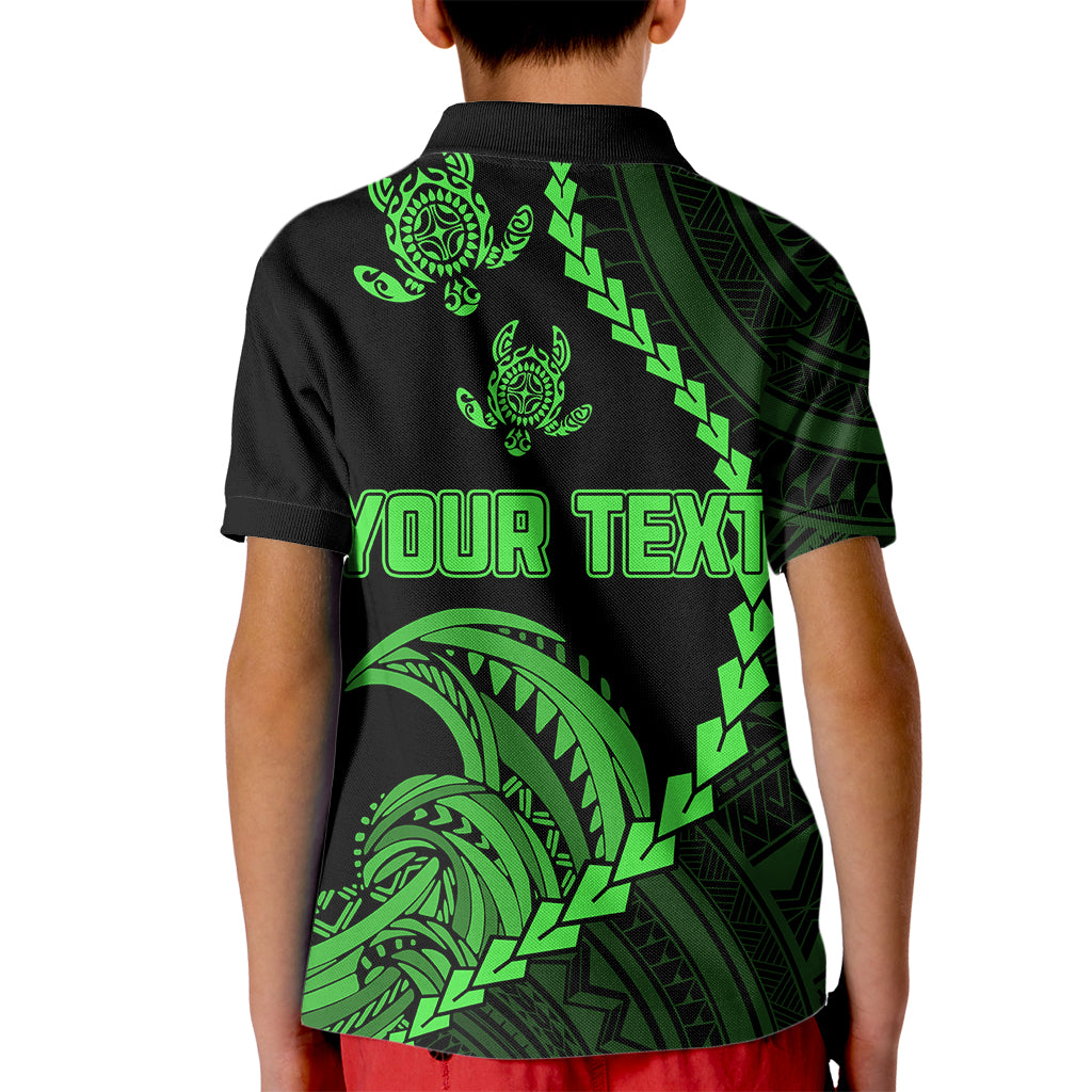 Custom Guam Polo Shirt for Kid Tribal Turtles Curves Style Green - Wonder Print Shop