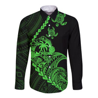 Personalised Guam Long Sleeve Button Shirt Tribal Turtles Curves Style - Green - Wonder Print Shop
