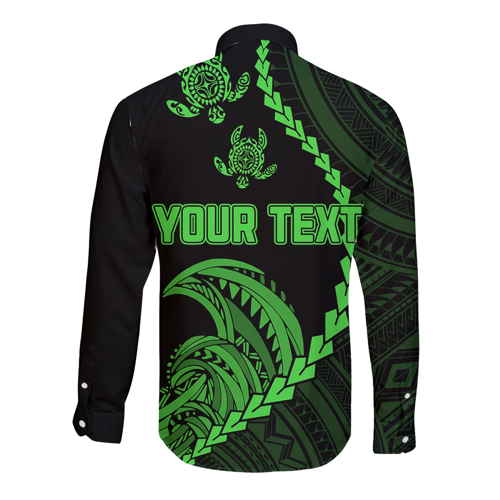 Personalised Guam Long Sleeve Button Shirt Tribal Turtles Curves Style - Green - Wonder Print Shop