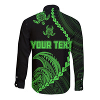 Personalised Guam Long Sleeve Button Shirt Tribal Turtles Curves Style - Green - Wonder Print Shop