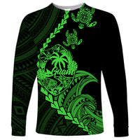 Personalised Guam Long Sleeve Shirt Tribal Turtles Curves Style - Green - Wonder Print Shop