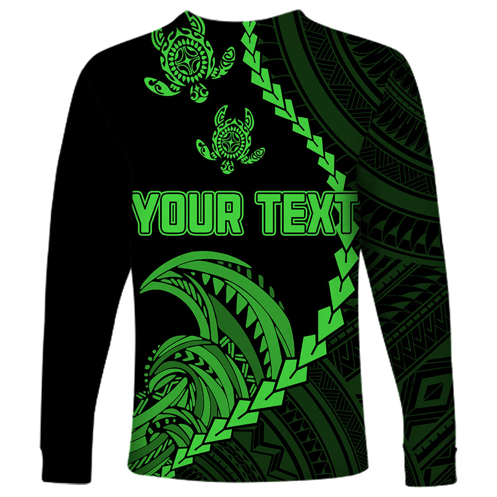 Personalised Guam Long Sleeve Shirt Tribal Turtles Curves Style - Green - Wonder Print Shop