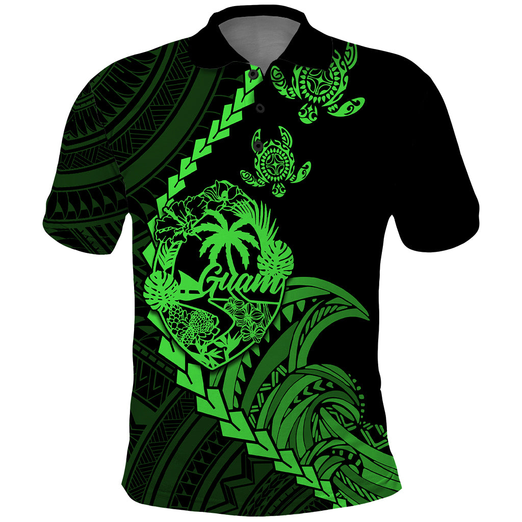 Custom Guam Polo Shirt Tribal Turtles Curves Style Green - Wonder Print Shop