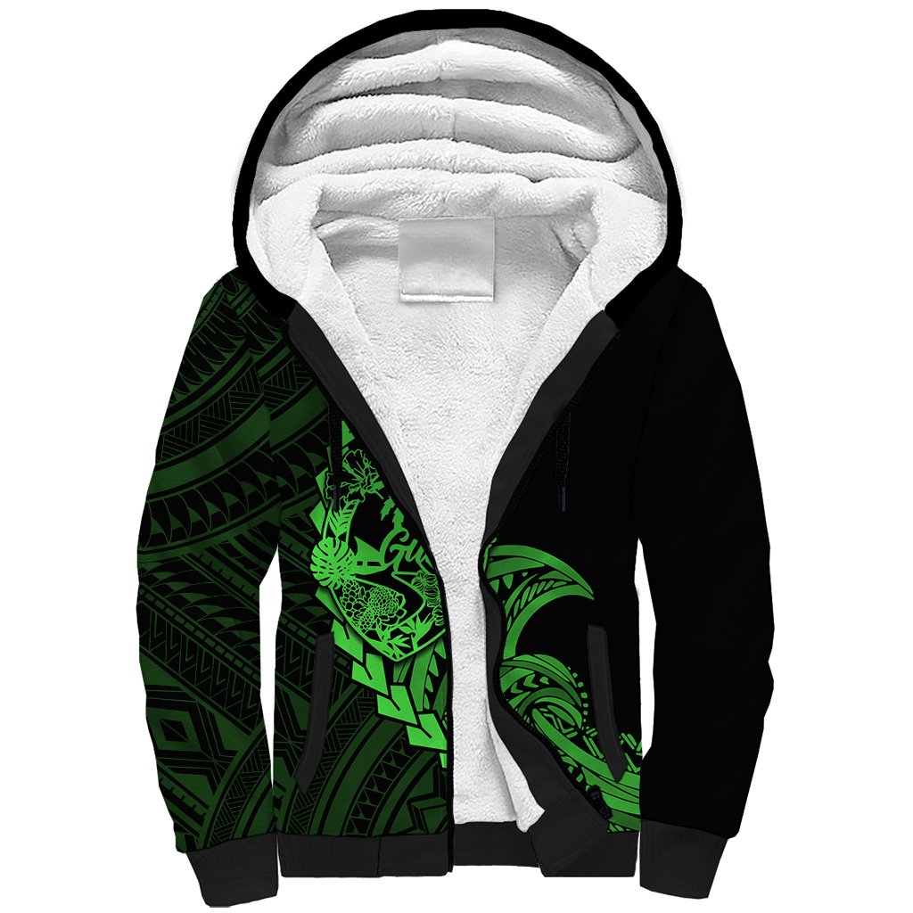 Personalised Guam Sherpa Hoodie Tribal Turtles Curves Style - Green - Wonder Print Shop