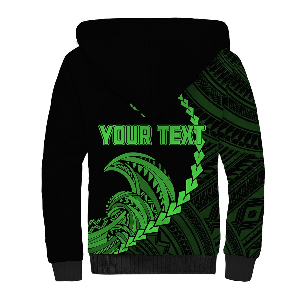 Personalised Guam Sherpa Hoodie Tribal Turtles Curves Style - Green - Wonder Print Shop