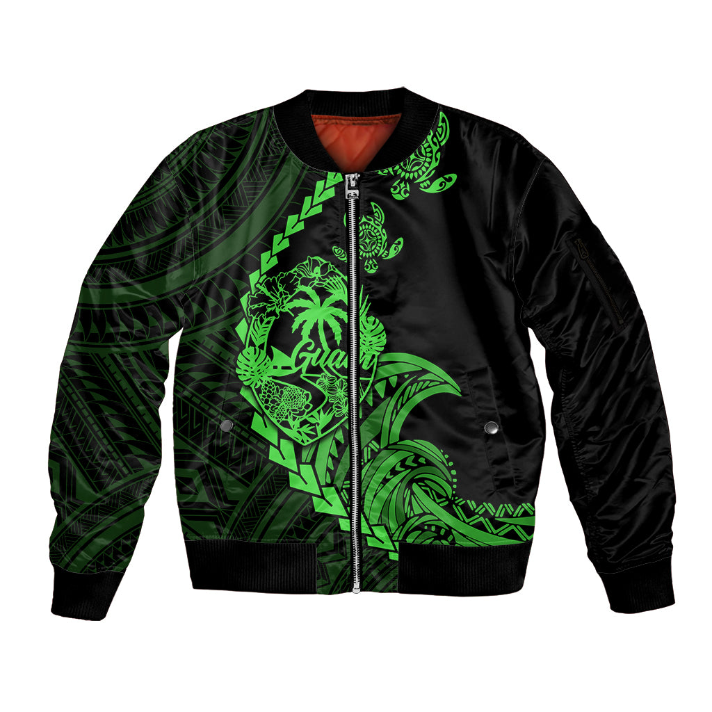 Personalised Guam Sleeve Zip Bomber Jacket Tribal Turtles Curves Style - Green - Wonder Print Shop