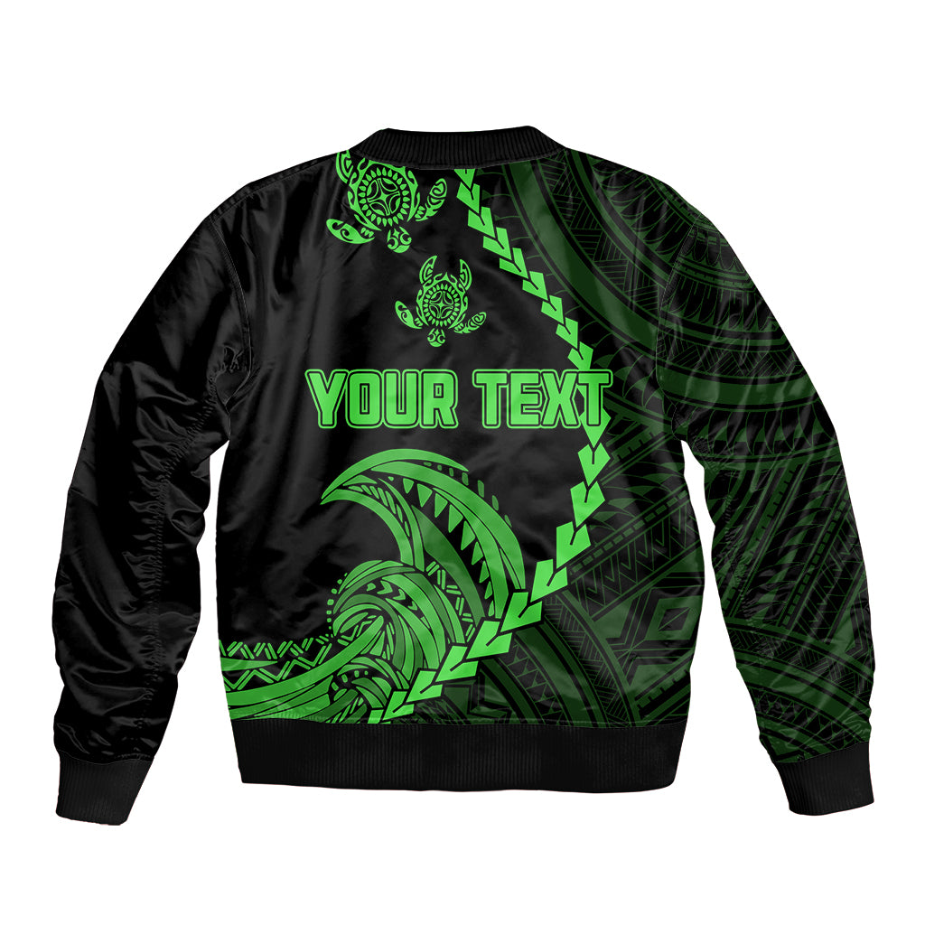 Personalised Guam Sleeve Zip Bomber Jacket Tribal Turtles Curves Style - Green - Wonder Print Shop