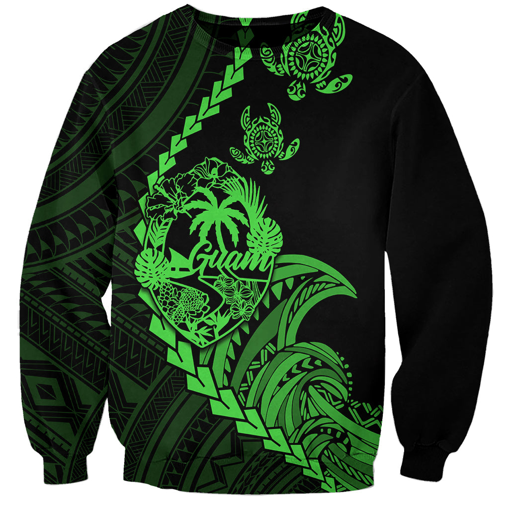 Personalised Guam Sweatshirt Tribal Turtles Curves Style - Green - Wonder Print Shop
