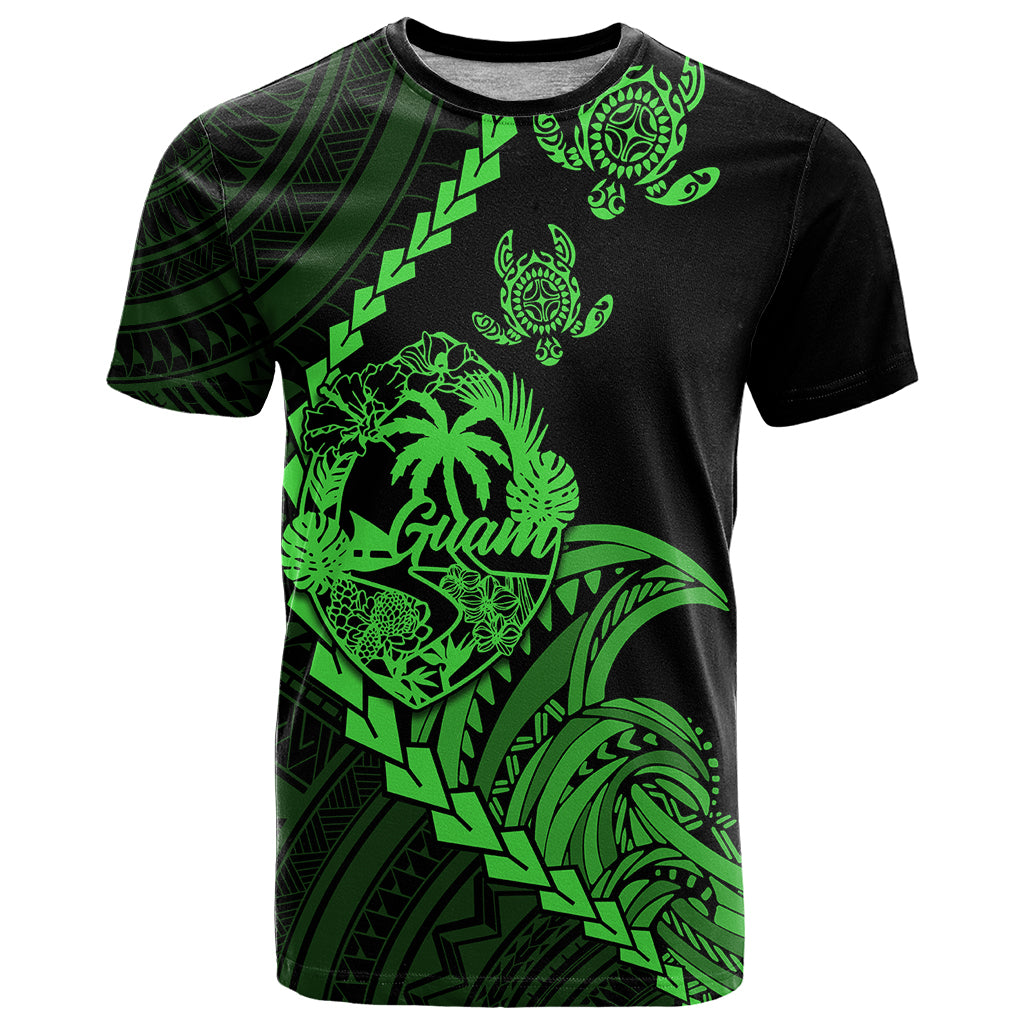 Personalised Guam T Shirt Tribal Turtles Curves Style - Green - Wonder Print Shop