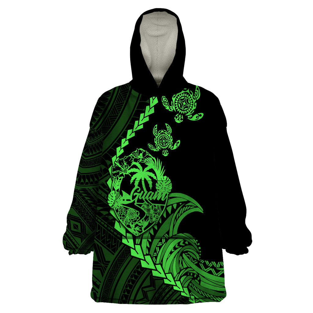 Personalised Guam Wearable Blanket Hoodie Tribal Turtles Curves Style - Green - Wonder Print Shop