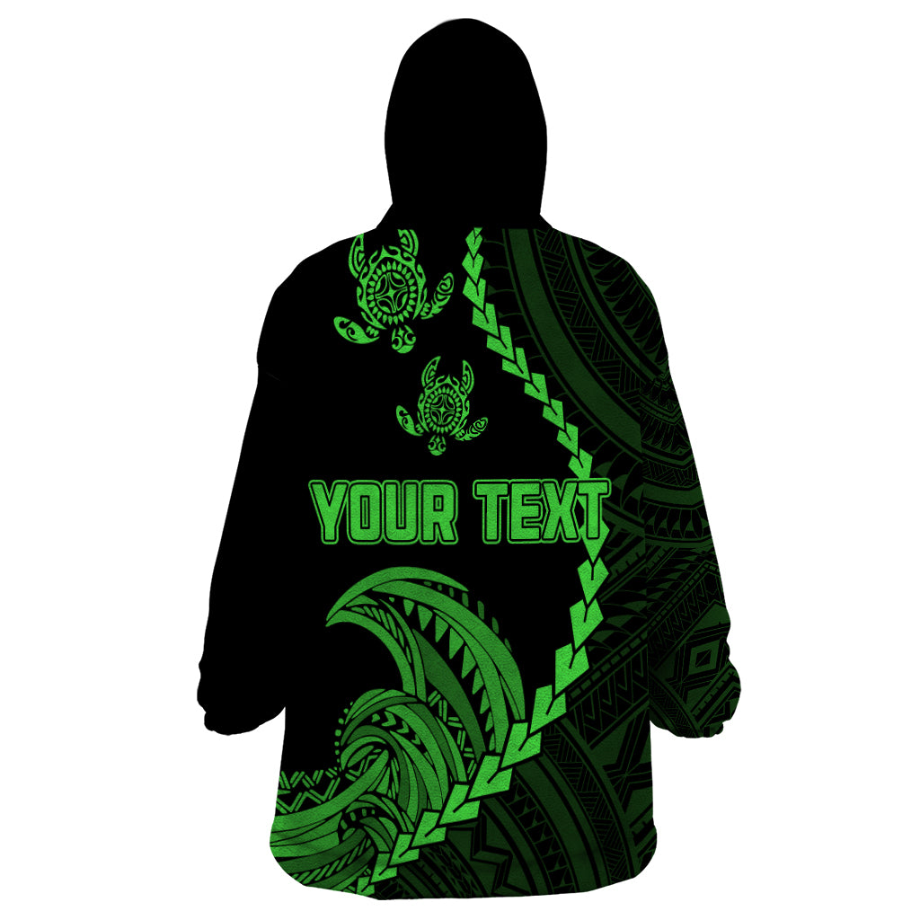 Personalised Guam Wearable Blanket Hoodie Tribal Turtles Curves Style - Green - Wonder Print Shop