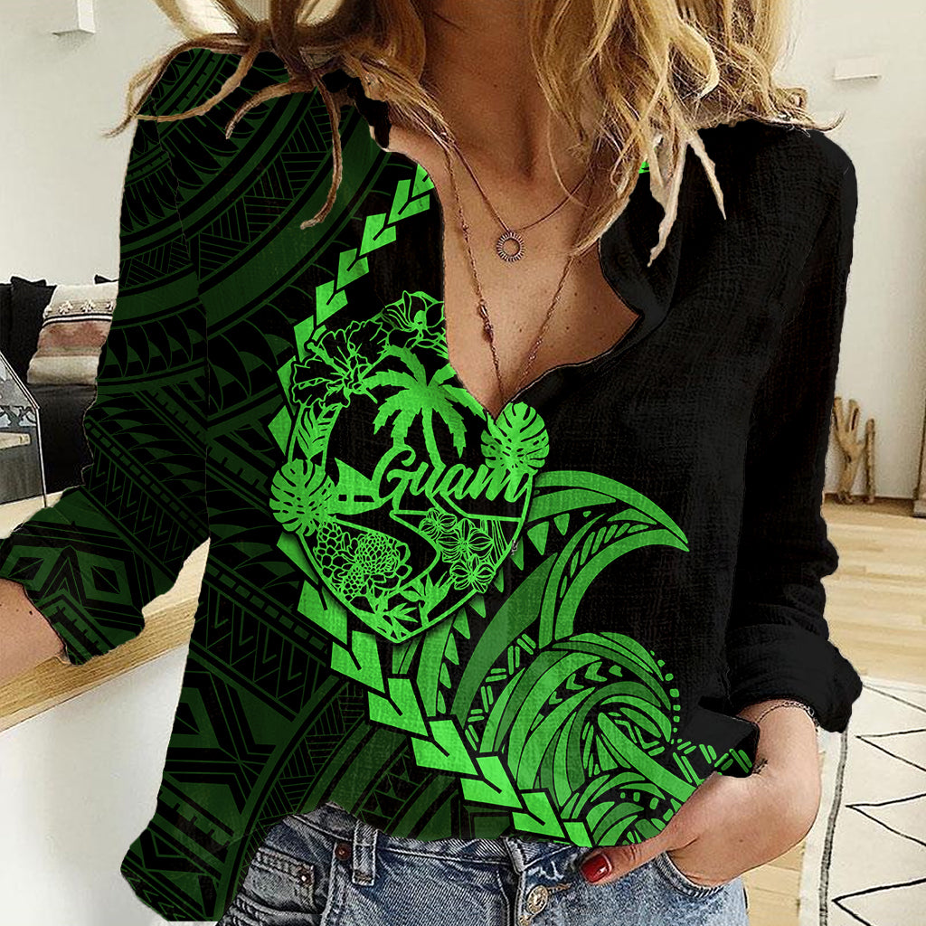 Personalised Guam Women Casual Shirt Tribal Turtles Curves Style - Green - Wonder Print Shop