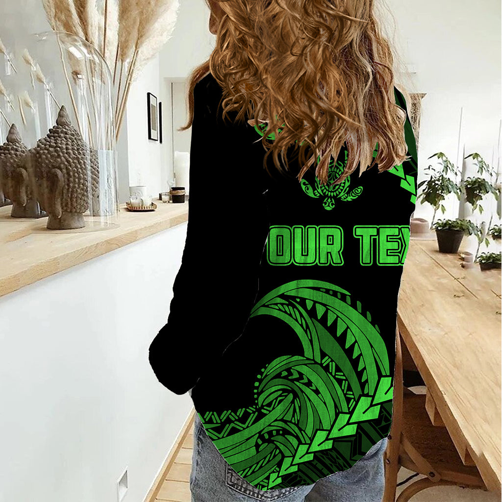 Personalised Guam Women Casual Shirt Tribal Turtles Curves Style - Green - Wonder Print Shop