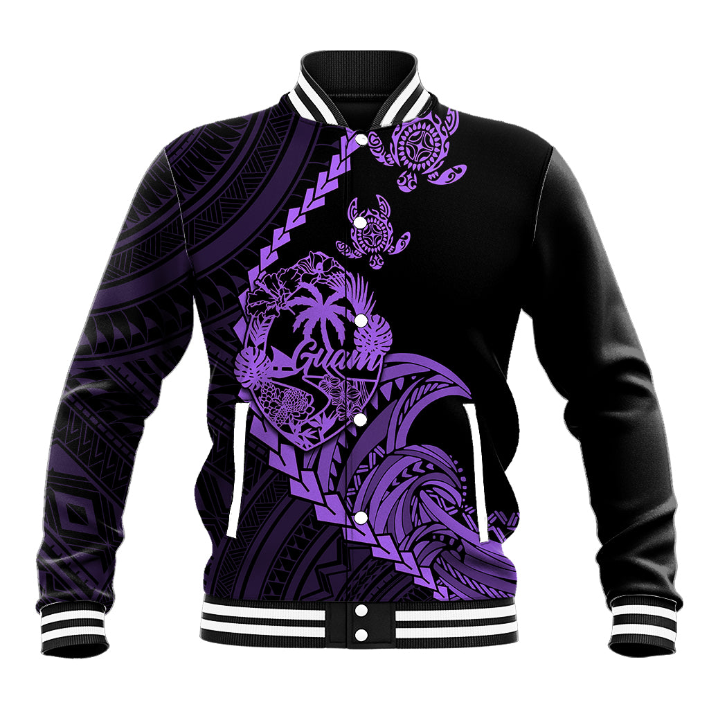 Personalised Guam Baseball Jacket Tribal Turtles Curves Style - Purple LT7 - Wonder Print Shop