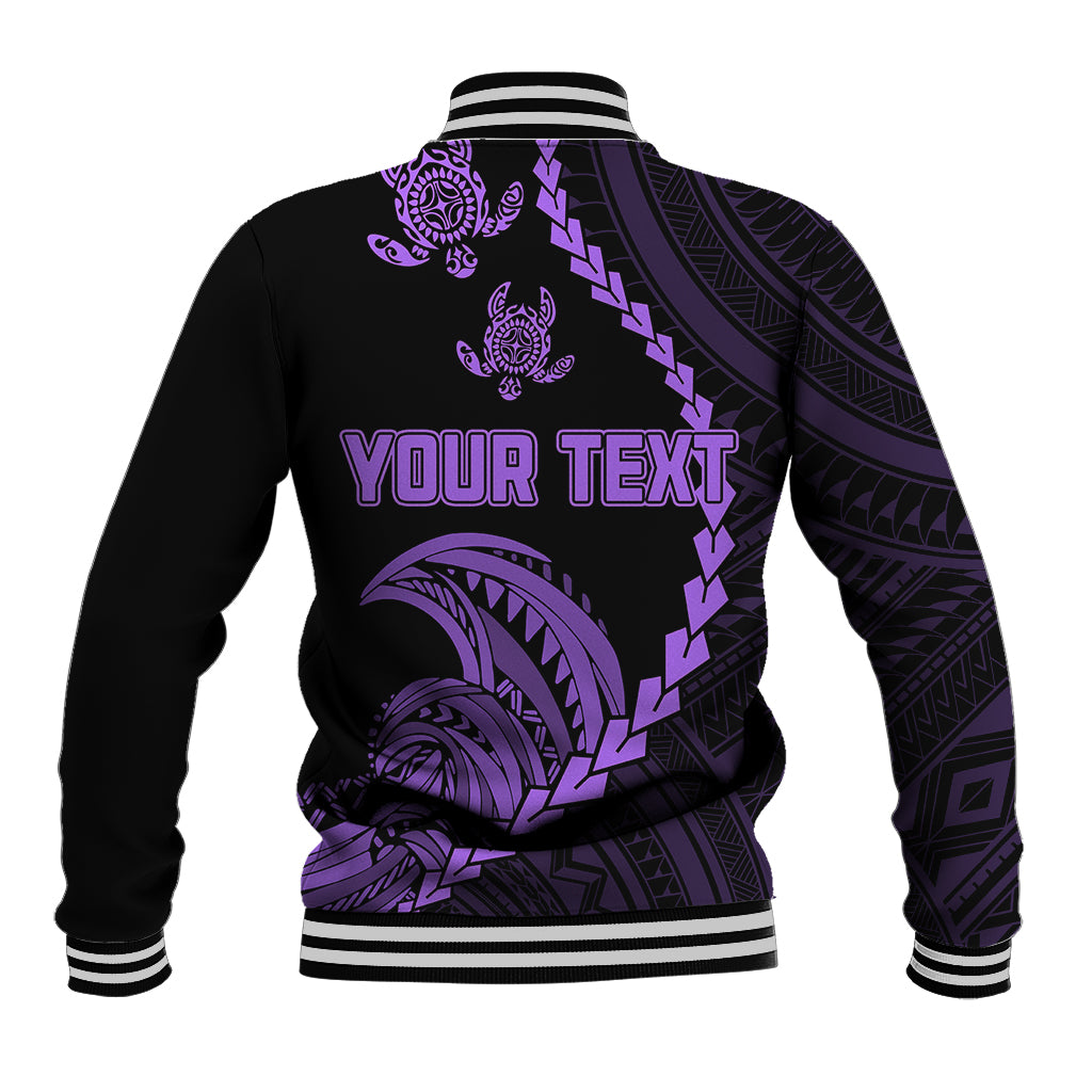 Personalised Guam Baseball Jacket Tribal Turtles Curves Style - Purple LT7 - Wonder Print Shop
