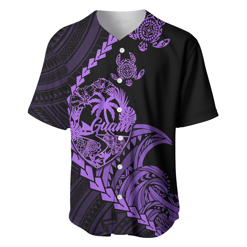 Personalised Guam Baseball Jersey Tribal Turtles Curves Style - Purple LT7 - Wonder Print Shop