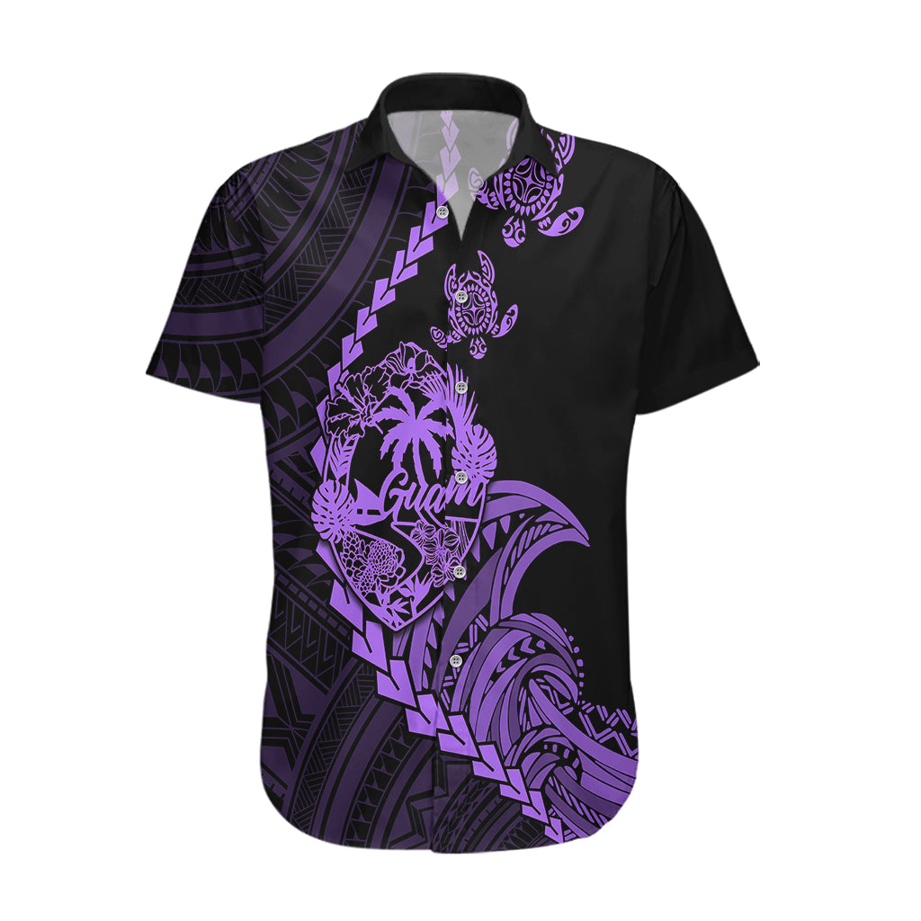 Personalised Guam Hawaiian Shirt Tribal Turtles Curves Style - Purple - Wonder Print Shop