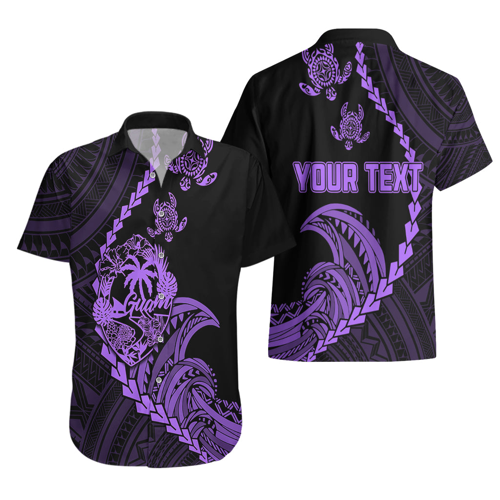 Personalised Guam Hawaiian Shirt Tribal Turtles Curves Style - Purple - Wonder Print Shop
