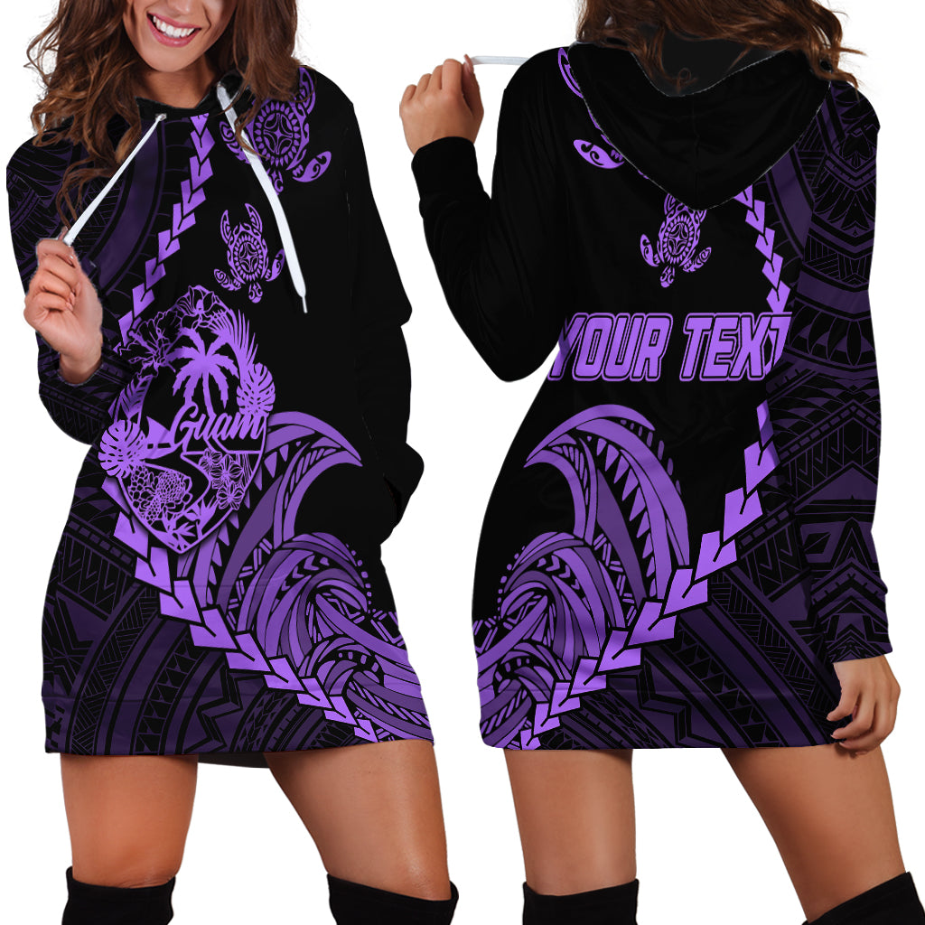 Personalised Guam Hoodie Dress Tribal Turtles Curves Style - Purple - Wonder Print Shop