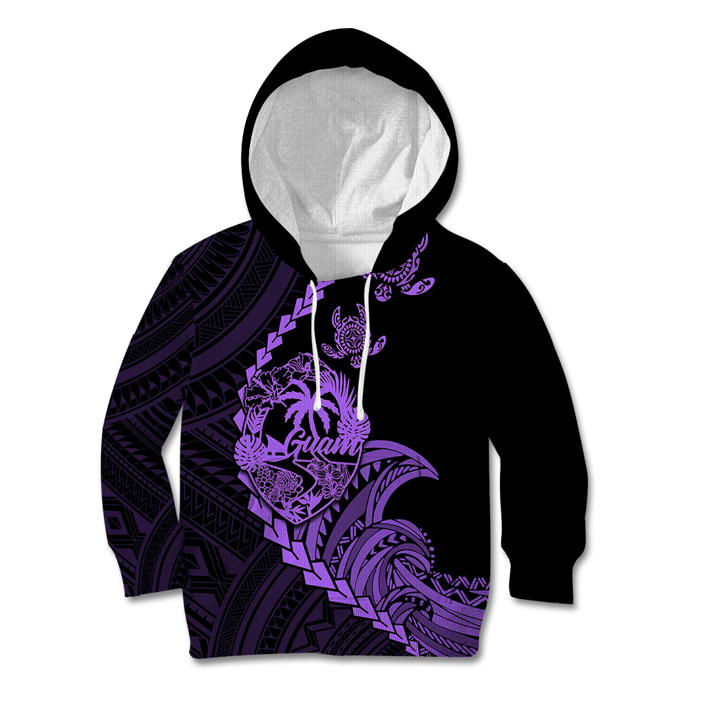 Personalised Guam Kid Hoodie Tribal Turtles Curves Style - Purple - Wonder Print Shop