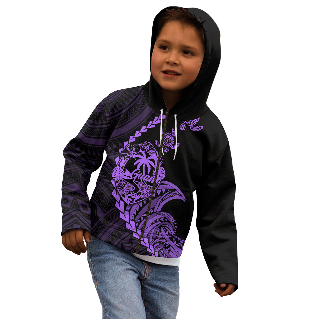 Personalised Guam Kid Hoodie Tribal Turtles Curves Style - Purple - Wonder Print Shop