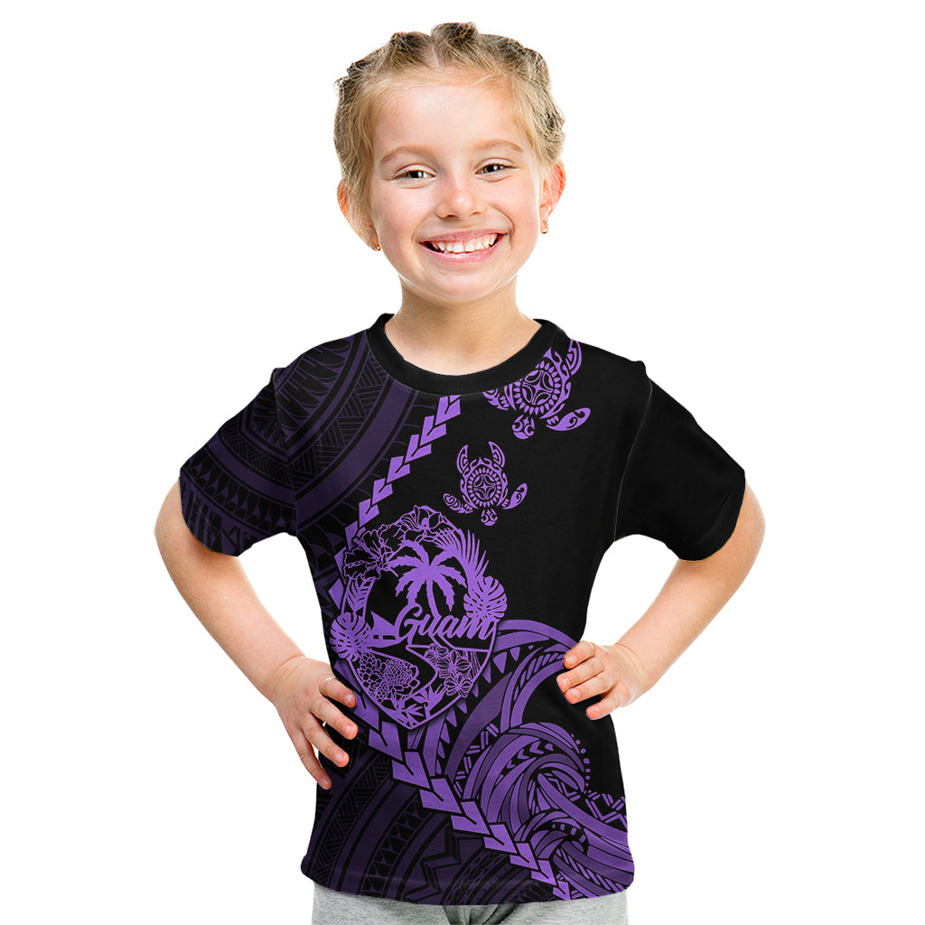 Personalised Guam Kid T Shirt Tribal Turtles Curves Style - Purple - Wonder Print Shop