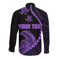 Personalised Guam Long Sleeve Button Shirt Tribal Turtles Curves Style - Purple - Wonder Print Shop