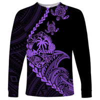 Personalised Guam Long Sleeve Shirt Tribal Turtles Curves Style - Purple - Wonder Print Shop