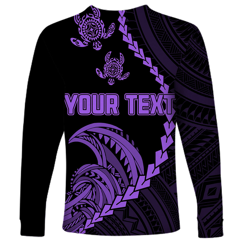 Personalised Guam Long Sleeve Shirt Tribal Turtles Curves Style - Purple - Wonder Print Shop