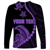 Personalised Guam Long Sleeve Shirt Tribal Turtles Curves Style - Purple - Wonder Print Shop
