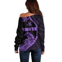 Personalised Guam Off Shoulder Sweater Tribal Turtles Curves Style - Purple - Wonder Print Shop