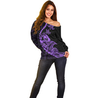 Personalised Guam Off Shoulder Sweater Tribal Turtles Curves Style - Purple - Wonder Print Shop