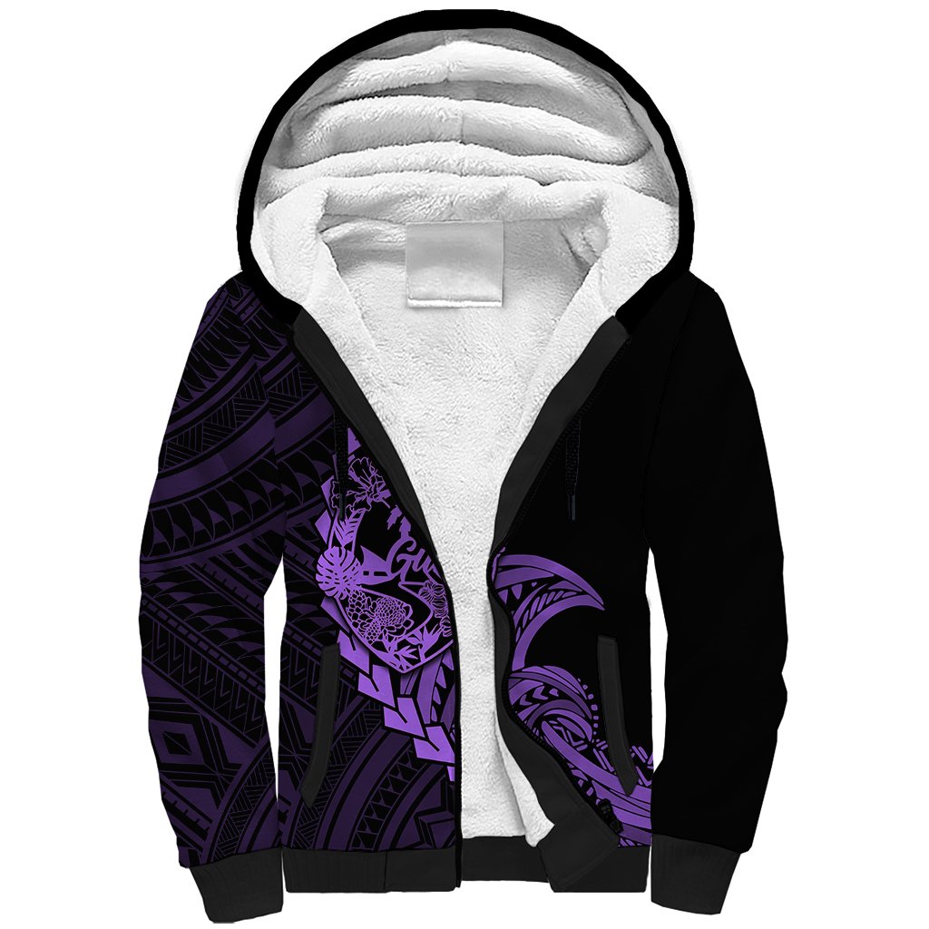 Personalised Guam Sherpa Hoodie Tribal Turtles Curves Style - Purple - Wonder Print Shop