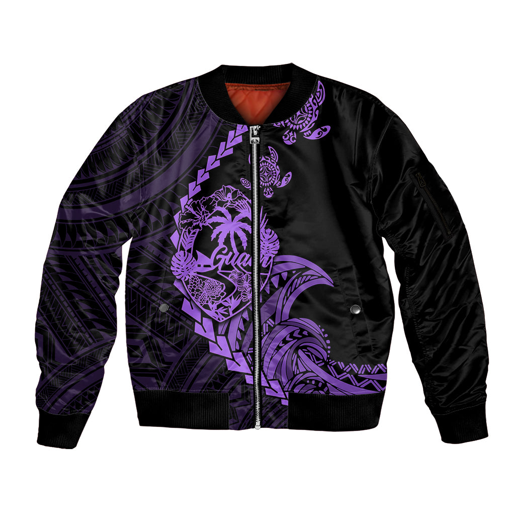 Personalised Guam Sleeve Zip Bomber Jacket Tribal Turtles Curves Style - Purple - Wonder Print Shop