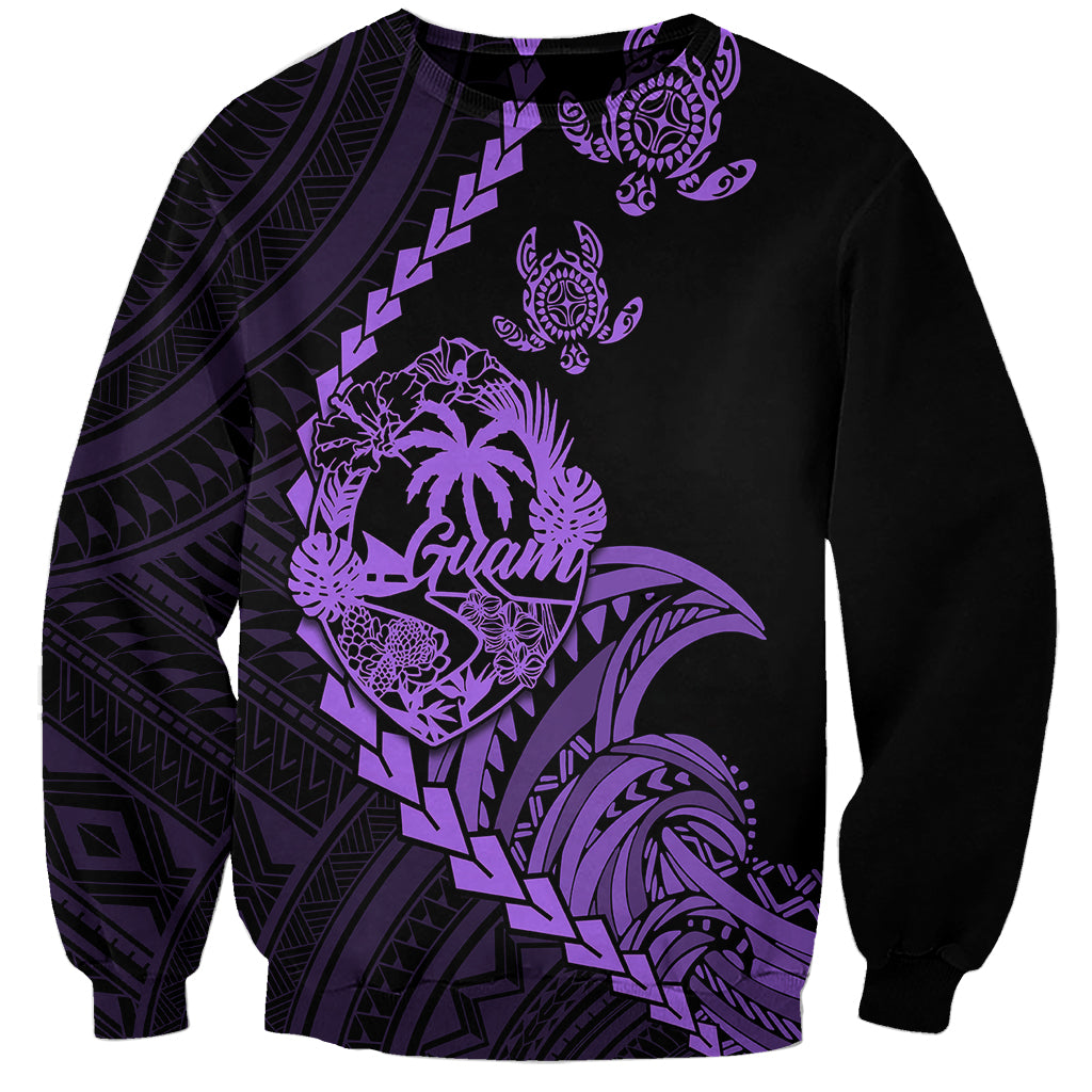 Personalised Guam Sweatshirt Tribal Turtles Curves Style - Purple - Wonder Print Shop