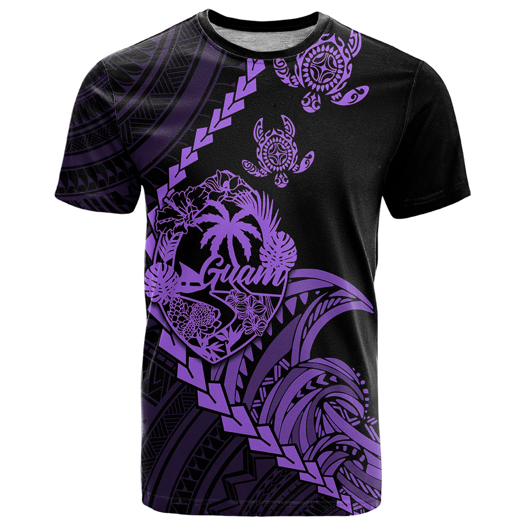 Personalised Guam T Shirt Tribal Turtles Curves Style - Purple - Wonder Print Shop
