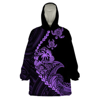 Personalised Guam Wearable Blanket Hoodie Tribal Turtles Curves Style - Purple - Wonder Print Shop