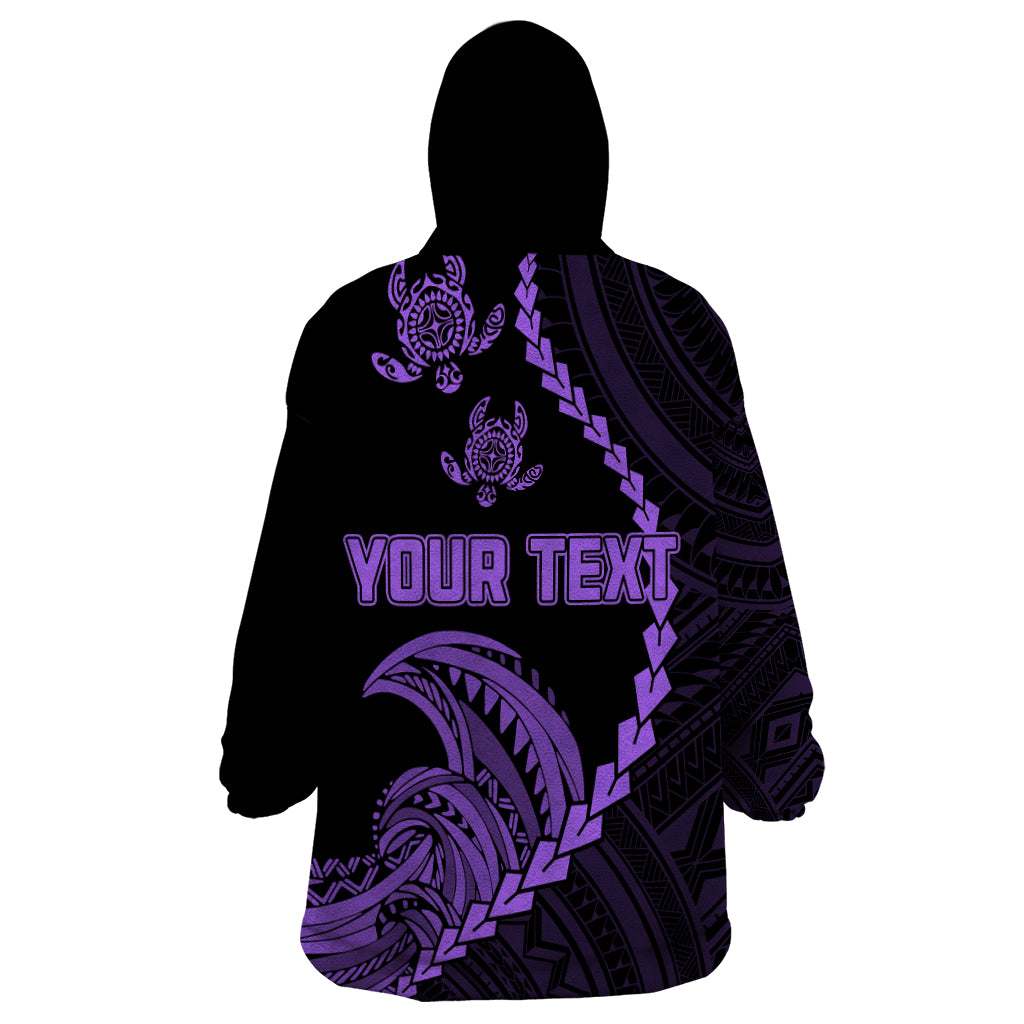 Personalised Guam Wearable Blanket Hoodie Tribal Turtles Curves Style - Purple - Wonder Print Shop