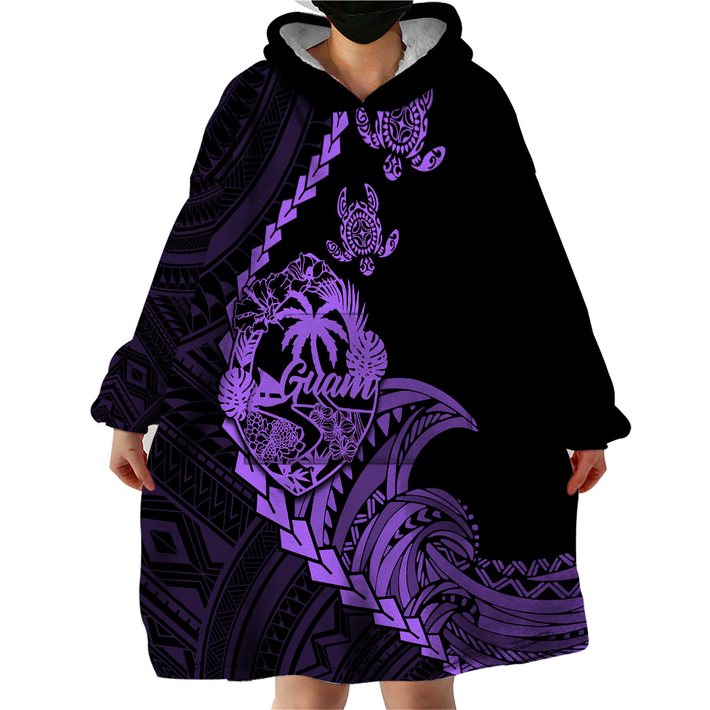 Personalised Guam Wearable Blanket Hoodie Tribal Turtles Curves Style - Purple - Wonder Print Shop