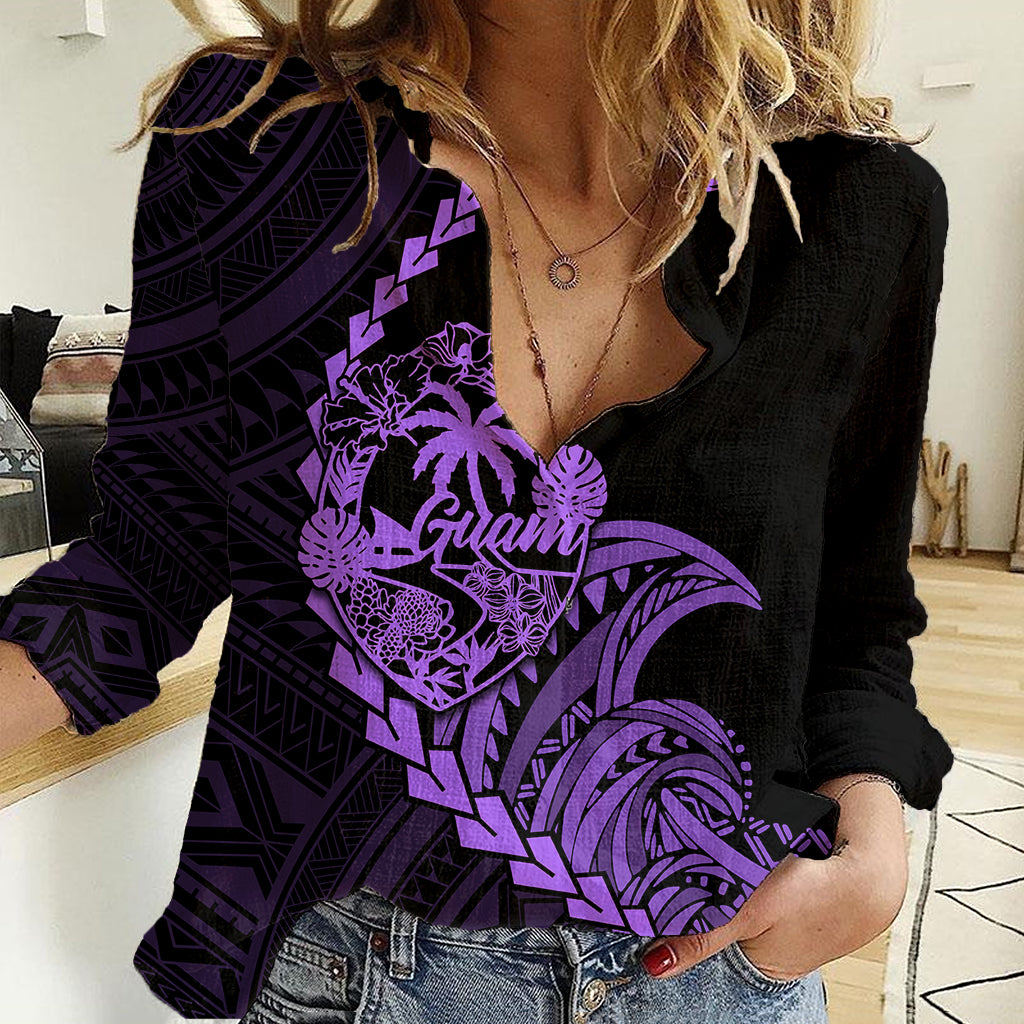 Personalised Guam Women Casual Shirt Tribal Turtles Curves Style - Purple - Wonder Print Shop