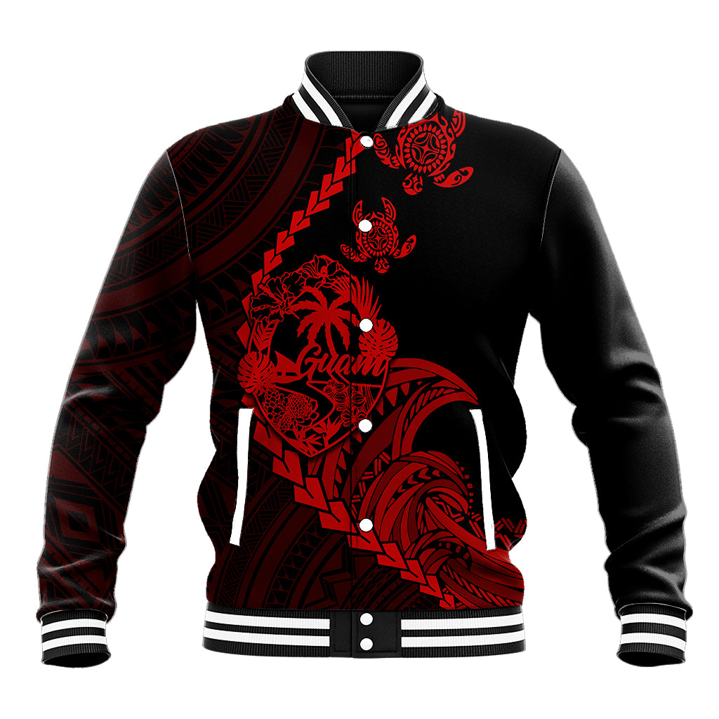Personalised Guam Baseball Jacket Tribal Turtles Curves Style - Red LT7 - Wonder Print Shop