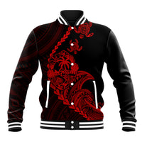 Personalised Guam Baseball Jacket Tribal Turtles Curves Style - Red LT7 - Wonder Print Shop