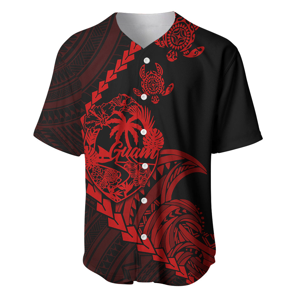 Personalised Guam Baseball Jersey Tribal Turtles Curves Style - Red LT7 - Wonder Print Shop