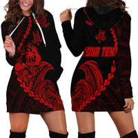 Personalised Guam Hoodie Dress Tribal Turtles Curves Style - Red - Wonder Print Shop