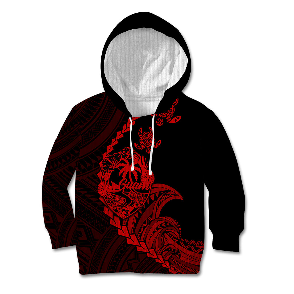 Personalised Guam Kid Hoodie Tribal Turtles Curves Style - Red - Wonder Print Shop