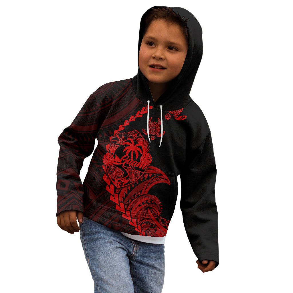 Personalised Guam Kid Hoodie Tribal Turtles Curves Style - Red - Wonder Print Shop