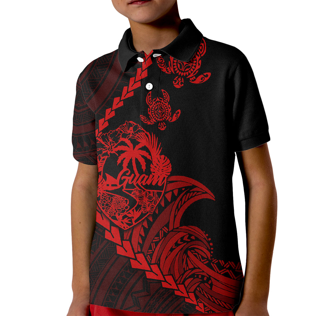 Custom Guam Polo Shirt for Kid Tribal Turtles Curves Style Red - Wonder Print Shop