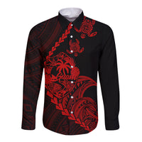 Personalised Guam Long Sleeve Button Shirt Tribal Turtles Curves Style - Red - Wonder Print Shop