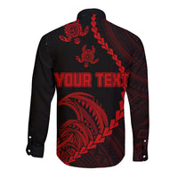 Personalised Guam Long Sleeve Button Shirt Tribal Turtles Curves Style - Red - Wonder Print Shop
