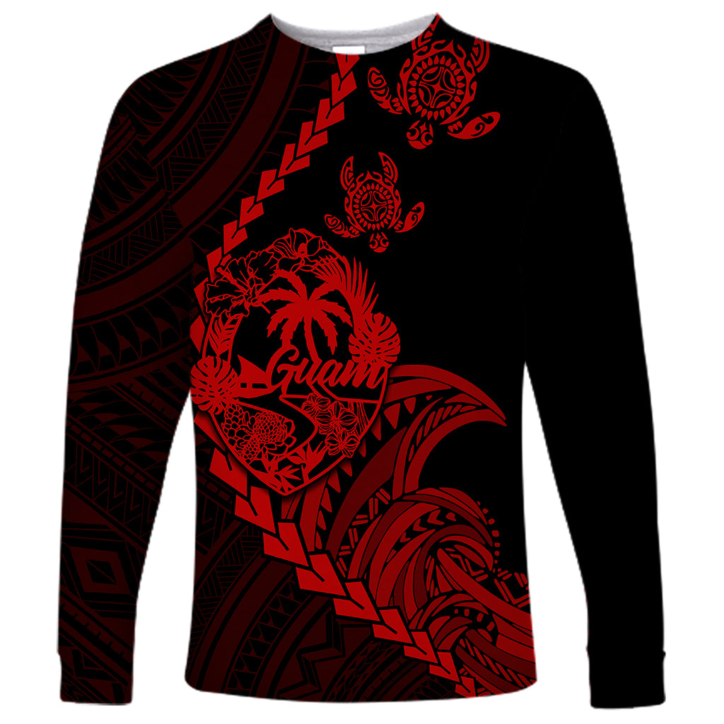 Personalised Guam Long Sleeve Shirt Tribal Turtles Curves Style - Red - Wonder Print Shop